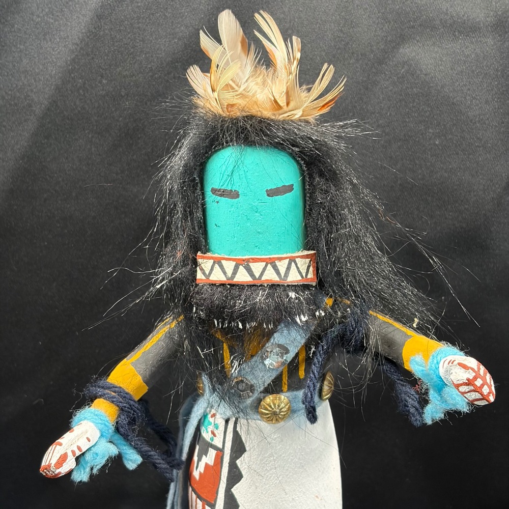 Virgil Long Hopi Long Hair Katsina Doll 10" Signed Cottonwood Kachina Figurine